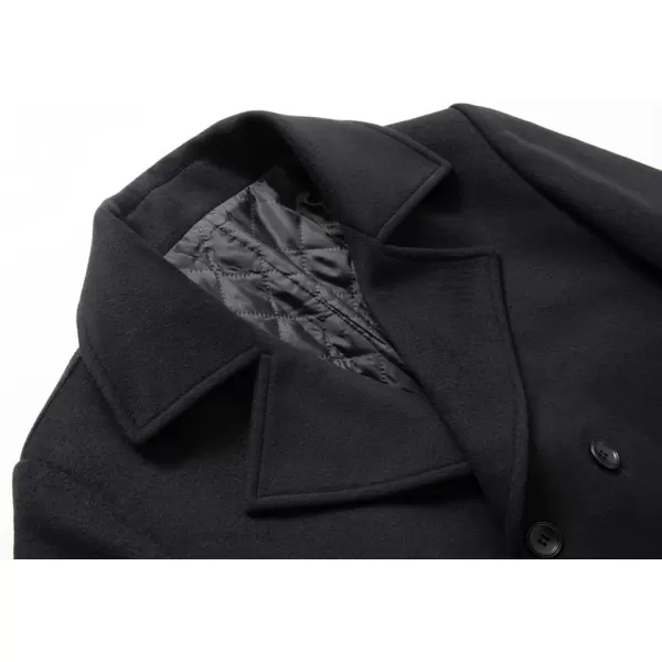 chouyatou Mens Classic Double Breasted Wool Blend Pea Coat Mid Long Trench CoatBlack