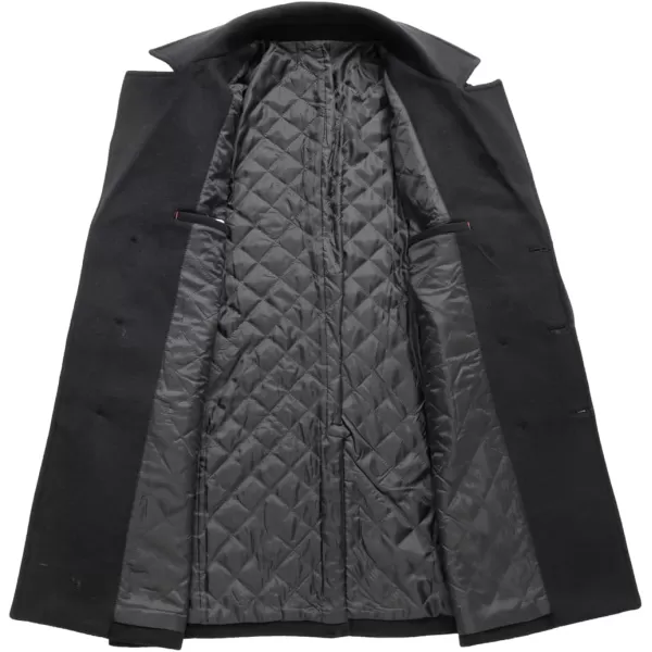 chouyatou Mens Classic Double Breasted Wool Blend Pea Coat Mid Long Trench CoatBlack