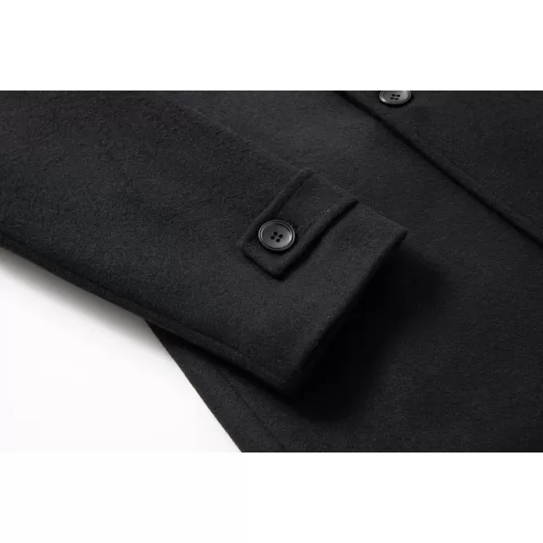 chouyatou Mens Classic Double Breasted Wool Blend Pea Coat Mid Long Trench CoatBlack