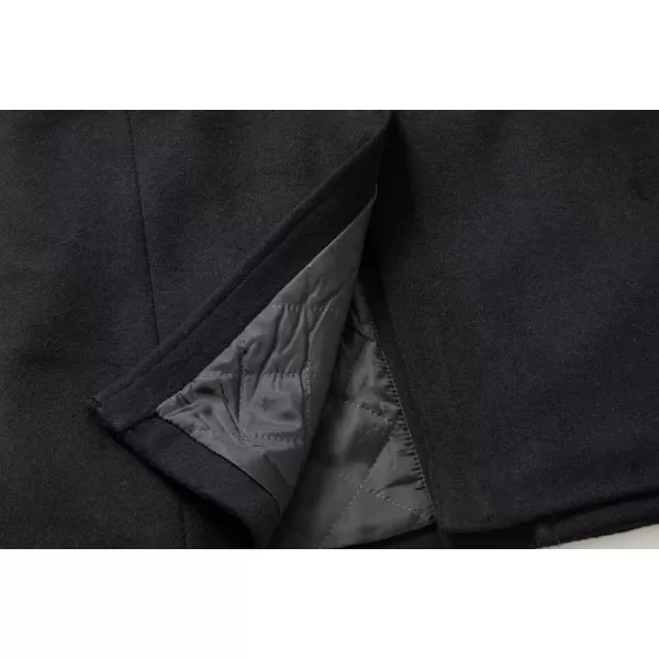 chouyatou Mens Classic Double Breasted Wool Blend Pea Coat Mid Long Trench CoatBlack