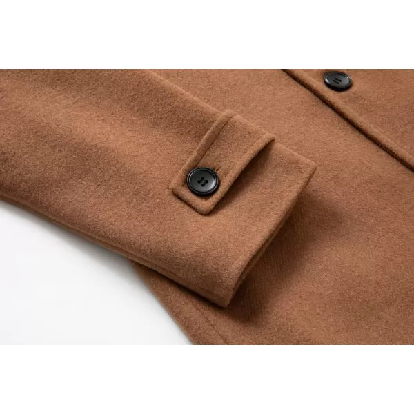 chouyatou Mens Classic Double Breasted Wool Blend Pea Coat Mid Long Trench CoatCamel