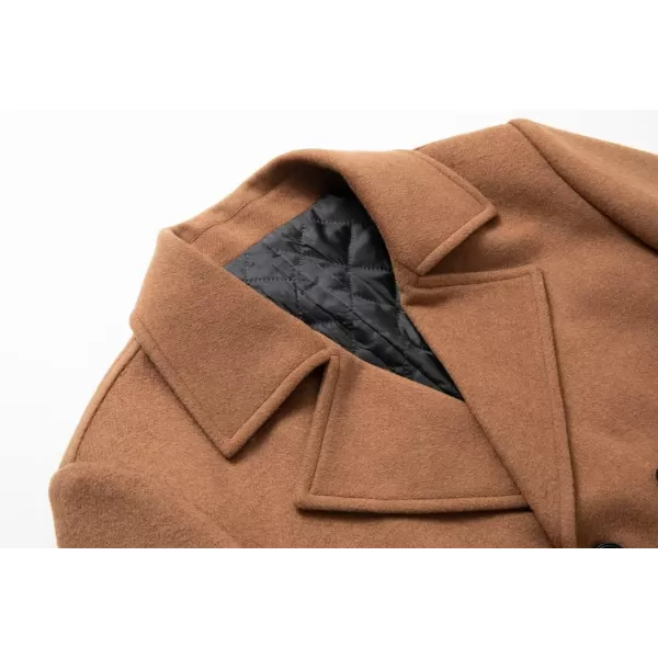 chouyatou Mens Classic Double Breasted Wool Blend Pea Coat Mid Long Trench CoatCamel