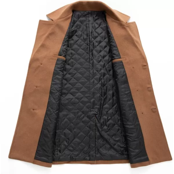 chouyatou Mens Classic Double Breasted Wool Blend Pea Coat Mid Long Trench CoatCamel