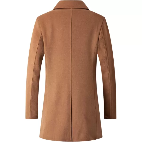 chouyatou Mens Classic Double Breasted Wool Blend Pea Coat Mid Long Trench CoatCamel