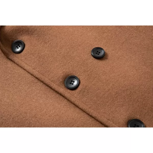 chouyatou Mens Classic Double Breasted Wool Blend Pea Coat Mid Long Trench CoatCamel