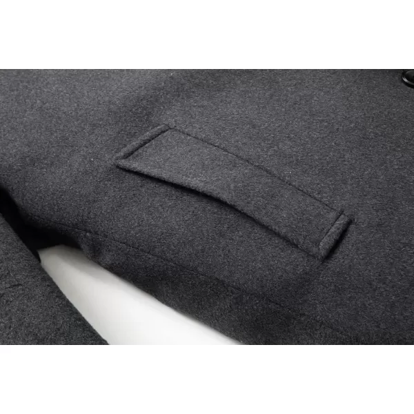 chouyatou Mens Classic Double Breasted Wool Blend Pea Coat Mid Long Trench CoatDark Grey