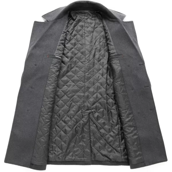 chouyatou Mens Classic Double Breasted Wool Blend Pea Coat Mid Long Trench CoatDark Grey