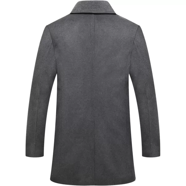 chouyatou Mens Classic Double Breasted Wool Blend Pea Coat Mid Long Trench CoatDark Grey