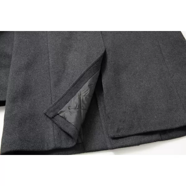 chouyatou Mens Classic Double Breasted Wool Blend Pea Coat Mid Long Trench CoatDark Grey