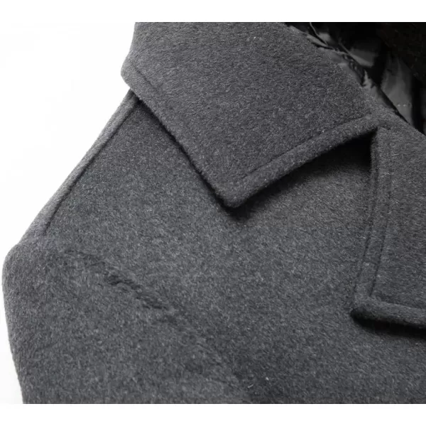 chouyatou Mens Classic Double Breasted Wool Blend Pea Coat Mid Long Trench CoatDark Grey