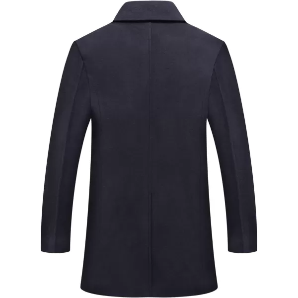 chouyatou Mens Classic Double Breasted Wool Blend Pea Coat Mid Long Trench CoatNavy Blue