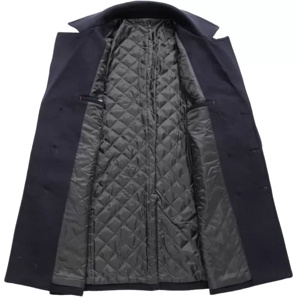 chouyatou Mens Classic Double Breasted Wool Blend Pea Coat Mid Long Trench CoatNavy Blue