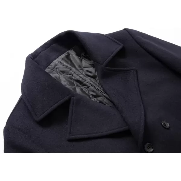 chouyatou Mens Classic Double Breasted Wool Blend Pea Coat Mid Long Trench CoatNavy Blue