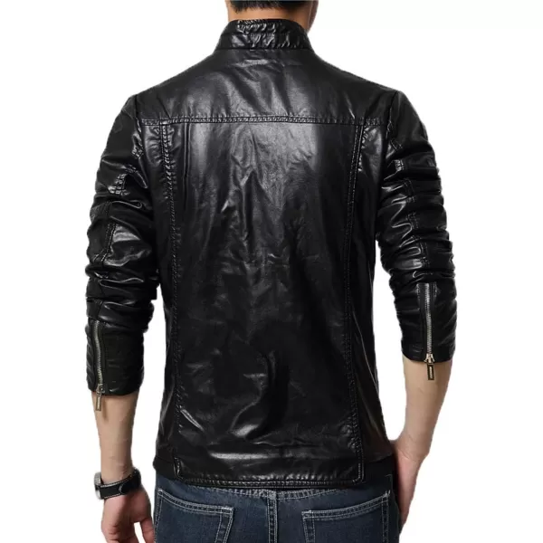 chouyatou Mens Cool Stylish Slim Fit Stand Collar Lightweight Bomber Faux Leather Jacket CoatBlack
