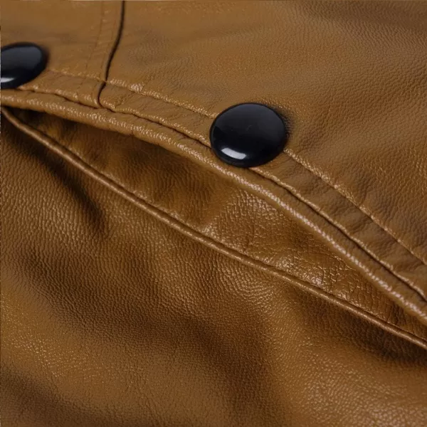 chouyatou Mens Cool Stylish Slim Fit Stand Collar Lightweight Bomber Faux Leather Jacket CoatKhaki