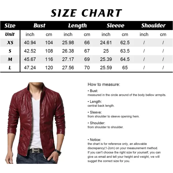 chouyatou Mens Cool Stylish Slim Fit Stand Collar Lightweight Bomber Faux Leather Jacket CoatWine Red