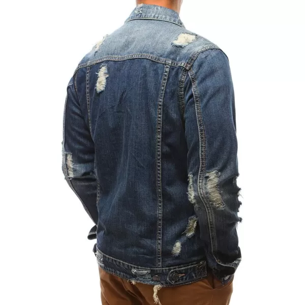 chouyatou Mens Distressed Button Front Casual Denim Jean Trucker JacketBlue