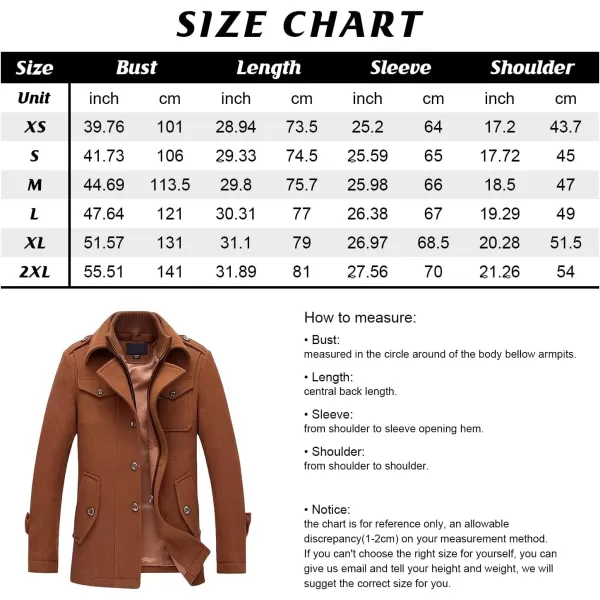 chouyatou Mens Gentle Layered Collar Single Breasted Quilted Lined Wool Blend Pea CoatsBblack