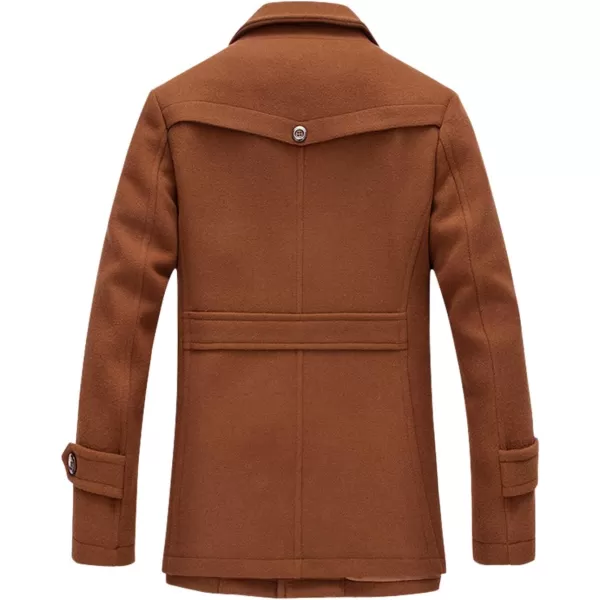 chouyatou Mens Gentle Layered Collar Single Breasted Quilted Lined Wool Blend Pea CoatsBbrown