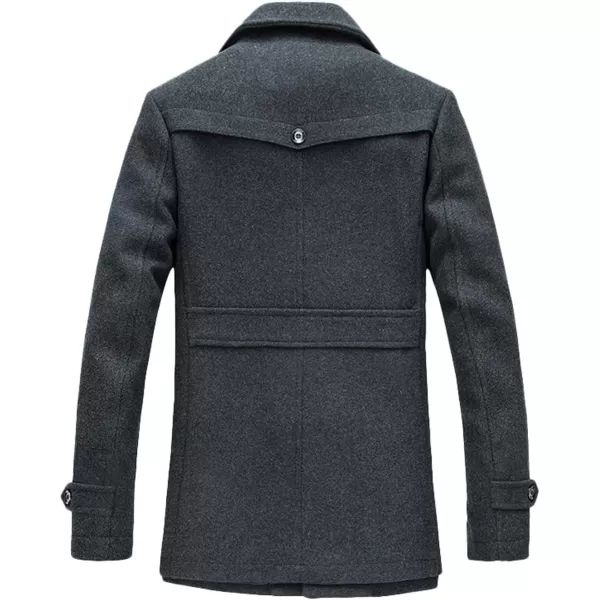 chouyatou Mens Gentle Layered Collar Single Breasted Quilted Lined Wool Blend Pea CoatsBgrey
