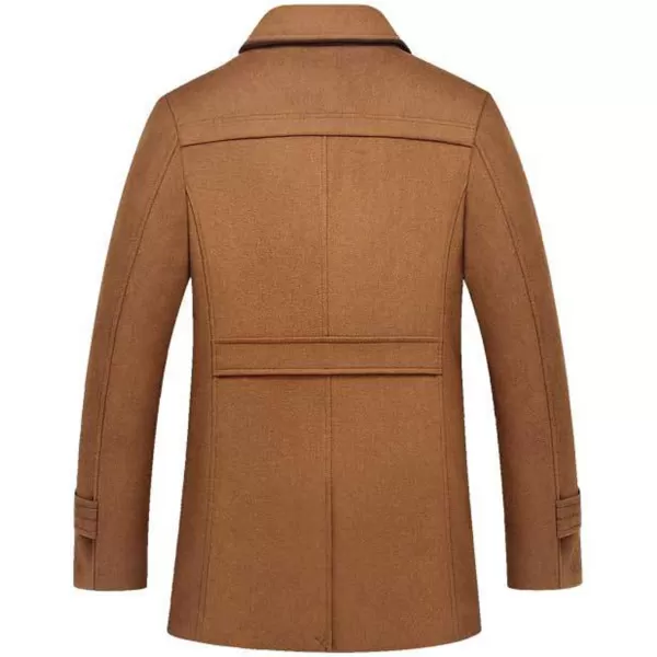 chouyatou Mens Gentle Layered Collar Single Breasted Quilted Lined Wool Blend Pea CoatsBrown