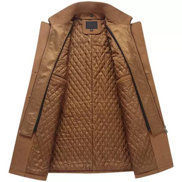 chouyatou Mens Gentle Layered Collar Single Breasted Quilted Lined Wool Blend Pea CoatsBrown