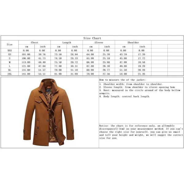 chouyatou Mens Gentle Layered Collar Single Breasted Quilted Lined Wool Blend Pea CoatsDark Red