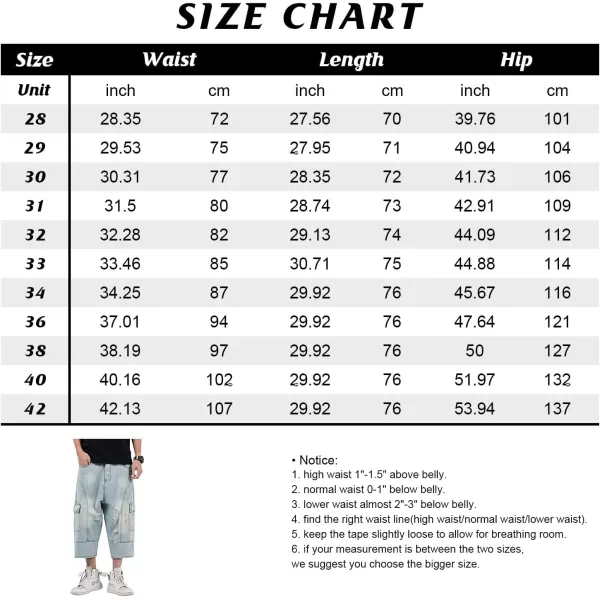 chouyatou Mens LooseFit Ripped Hole Harem Capri Jeans Baggy Denim Cargo ShortsDark Blue