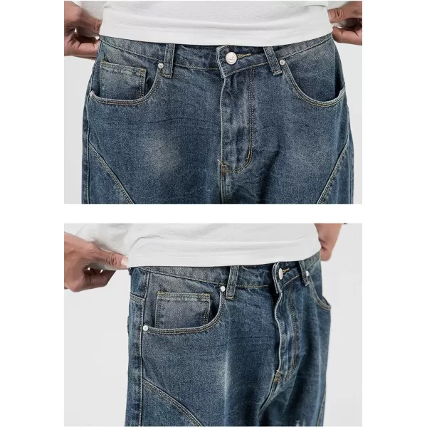 chouyatou Mens LooseFit Ripped Hole Harem Capri Jeans Baggy Denim Cargo ShortsDark Blue