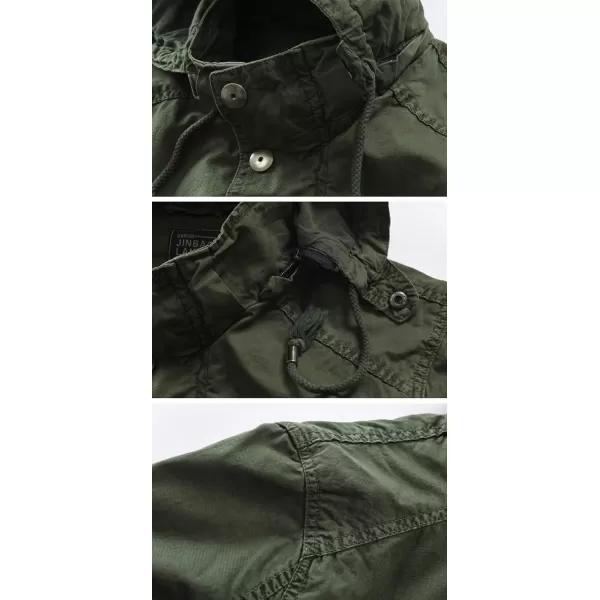 chouyatou Mens Spring Military FullZip Removable Hooded Cotton MidLong Parka Jacket CoatArmy Green