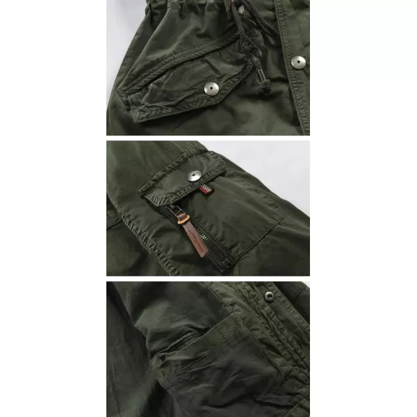 chouyatou Mens Spring Military FullZip Removable Hooded Cotton MidLong Parka Jacket CoatArmy Green
