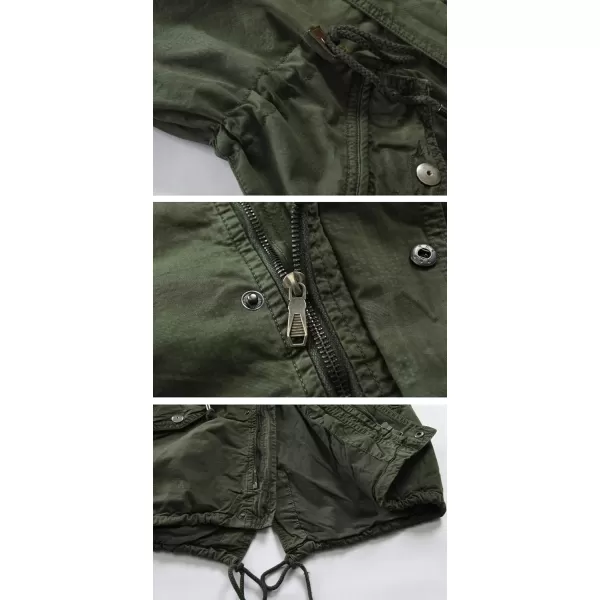 chouyatou Mens Spring Military FullZip Removable Hooded Cotton MidLong Parka Jacket CoatArmy Green