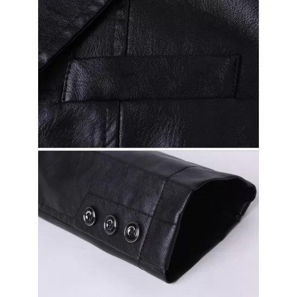 chouyatou Mens Stylish 2 Button Faux Leather Suit Blazer Jacket Sport CoatBlack