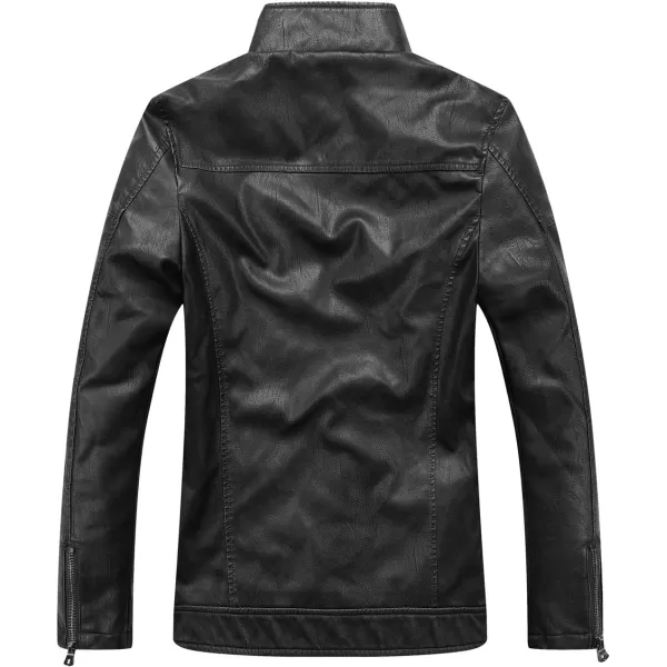 chouyatou Mens Vintage Stand Collar Pu Leather Jacket15black