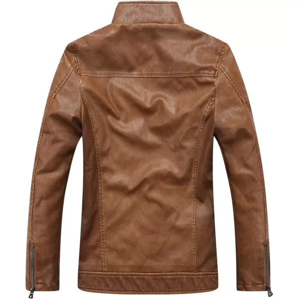 chouyatou Mens Vintage Stand Collar Pu Leather Jacket15brown