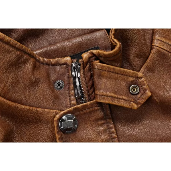 chouyatou Mens Vintage Stand Collar Pu Leather Jacket15brown