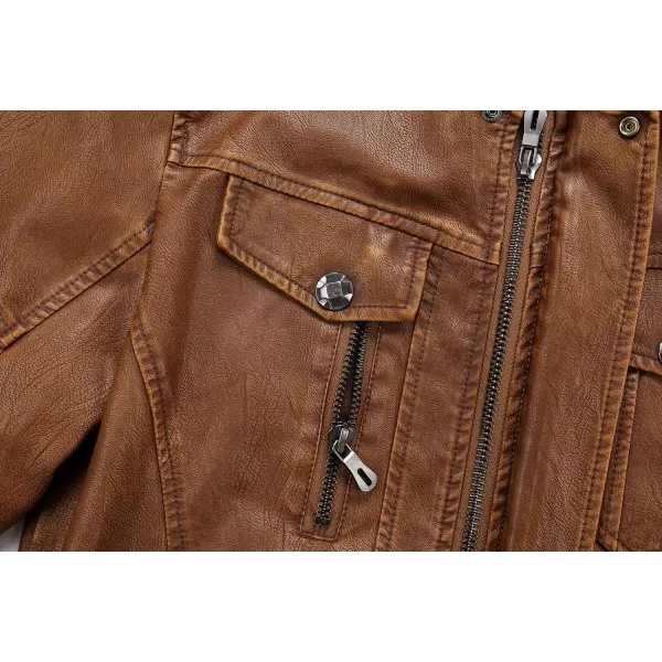 chouyatou Mens Vintage Stand Collar Pu Leather Jacket15brown