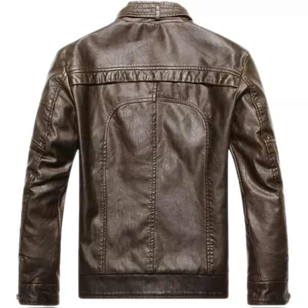 chouyatou Mens Vintage Stand Collar Pu Leather JacketCoffee