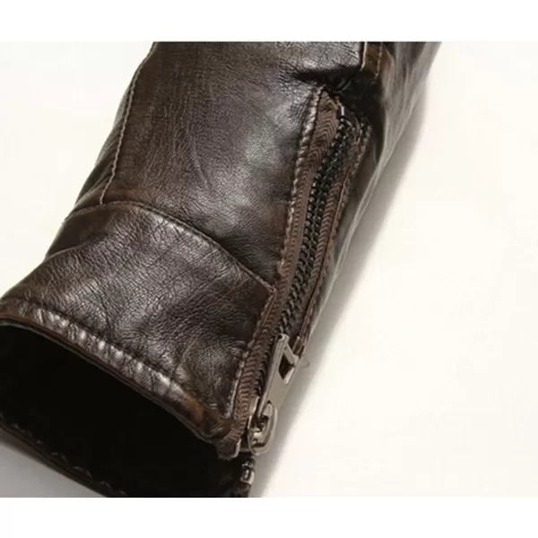 chouyatou Mens Vintage Stand Collar Pu Leather JacketCoffee