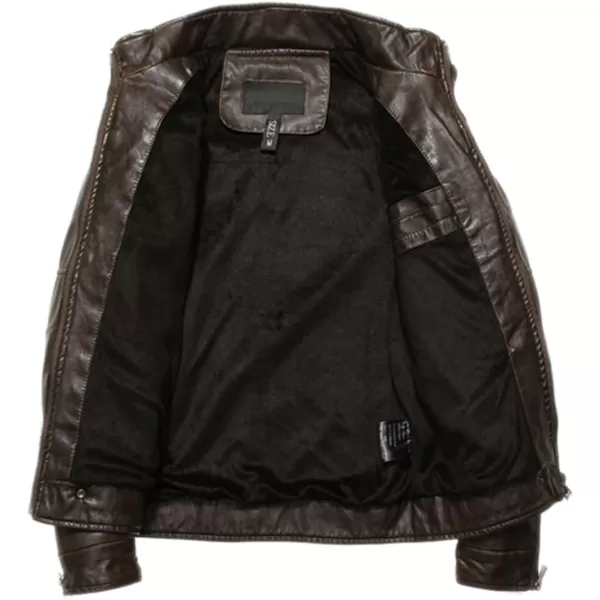 chouyatou Mens Vintage Stand Collar Pu Leather JacketCoffee
