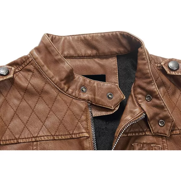 chouyatou Mens Vintage Stand Collar Pu Leather JacketHzqm109brown