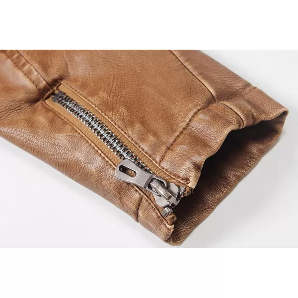 chouyatou Mens Vintage Stand Collar Pu Leather JacketHzqm109brown