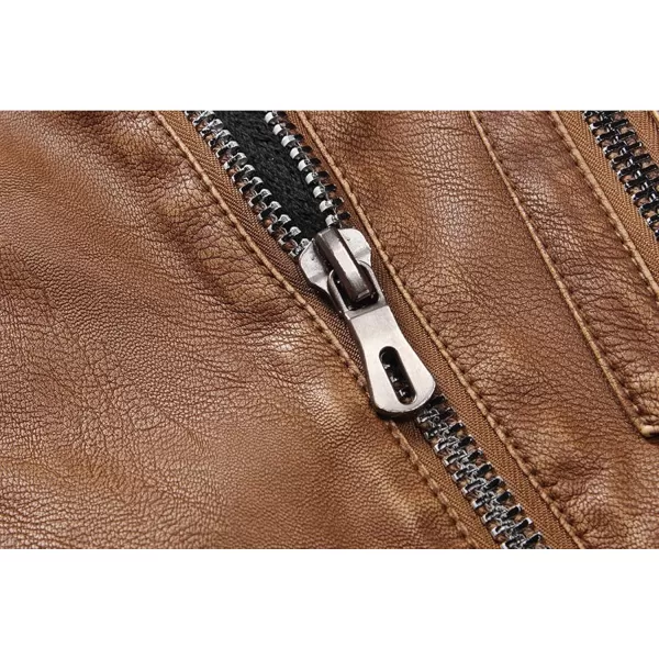 chouyatou Mens Vintage Stand Collar Pu Leather JacketHzqm109brown
