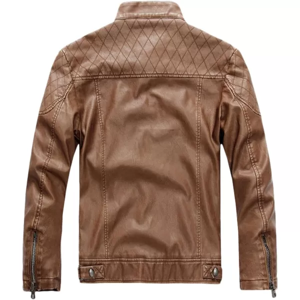 chouyatou Mens Vintage Stand Collar Pu Leather JacketHzqm109brown