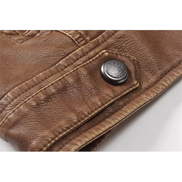 chouyatou Mens Vintage Stand Collar Pu Leather JacketRzqm888brown