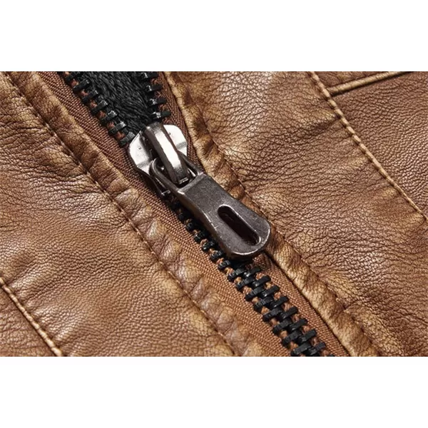 chouyatou Mens Vintage Stand Collar Pu Leather JacketRzqm888brown