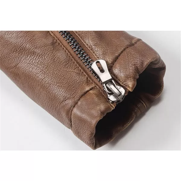 chouyatou Mens Vintage Stand Collar Pu Leather JacketRzqm888brown