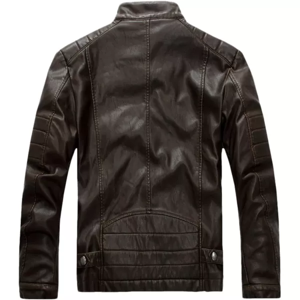 chouyatou Mens Vintage Stand Collar Pu Leather JacketWzqm111coffee