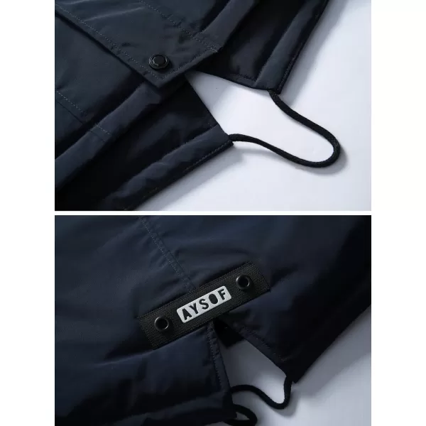chouyatou Mens Winter Warm Faux Leather Spliced Padded Long Down Alternative Parka Coat Fur HoodD Blue