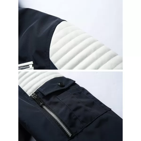 chouyatou Mens Winter Warm Faux Leather Spliced Padded Long Down Alternative Parka Coat Fur HoodD Blue